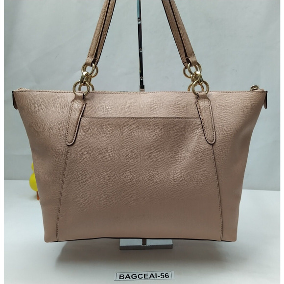 Coach Ava Pink Crossgrain Leather Double Handles Zipper Closure Tote Bag - Picture 2 of 16